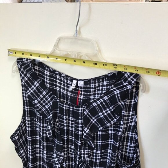 Elle NEW Check Cascade Ruffle Blouse Top Lightweight Shirt Sheer Flowy Crew L - Picture 6 of 12